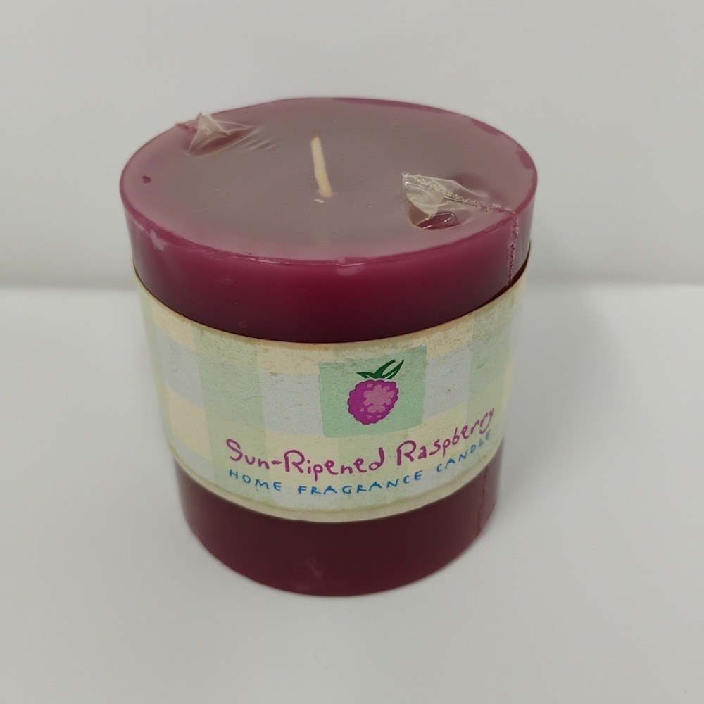 Vintage Bath & Body Works Sun Ripened Raspberry Pillar Candle 3" x 3" Sealed